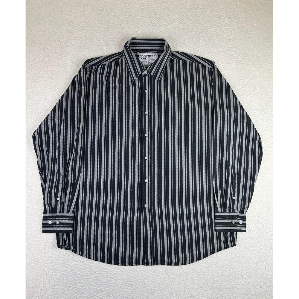 Avirex Shirt Mens 2XL Black Gray Striped Long Sleeve Casual Woven Button-Up